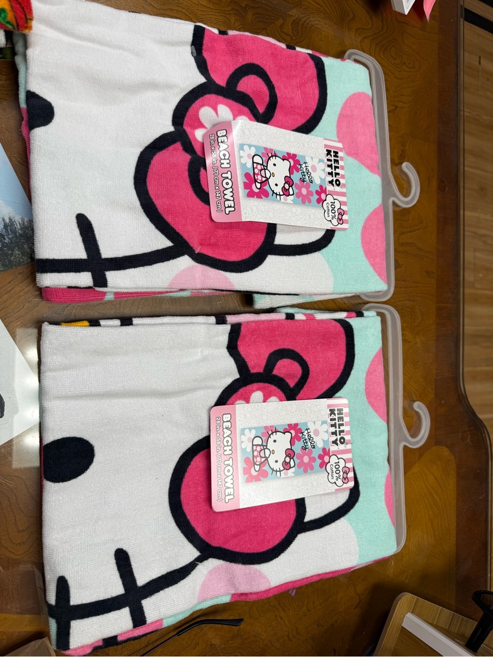 Hello Kitty Pink White and Mint Beach Towel - Floral Bow Print